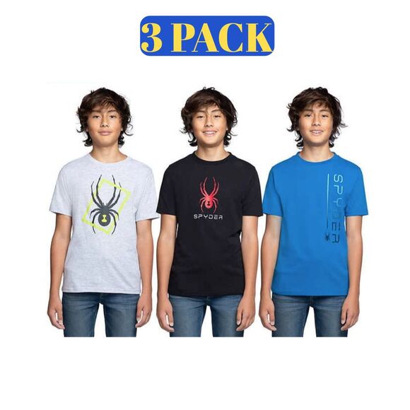 Spyder Youth 3-Pack Tee Boys Crew Neckline Spyder Brand Logo - Picture 2 of 4
